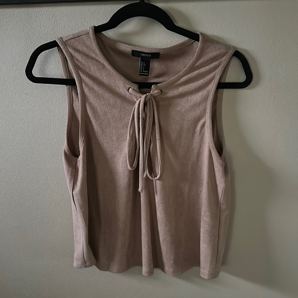 faux suede tan lace up tank top forever 21